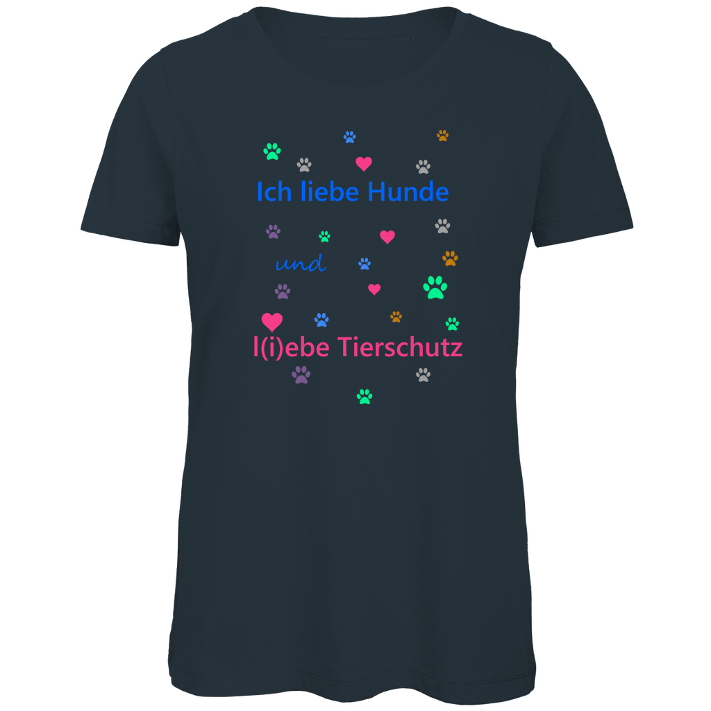 Damen Premium Bio T-Shirt mit Hundesign: "Ich l(i)ebe Tierschutz1"