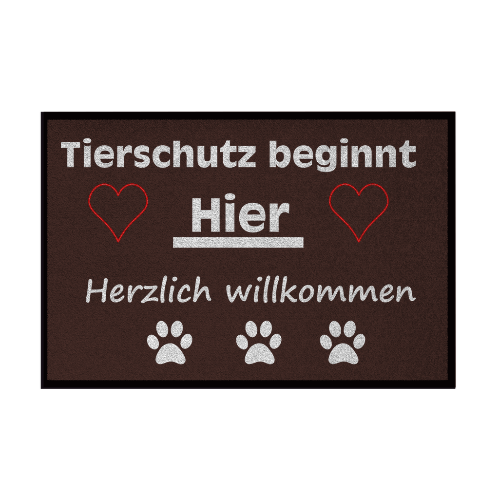 Fußmatte mit Gummirand "Tierschutz mit Herz Weißschrift"