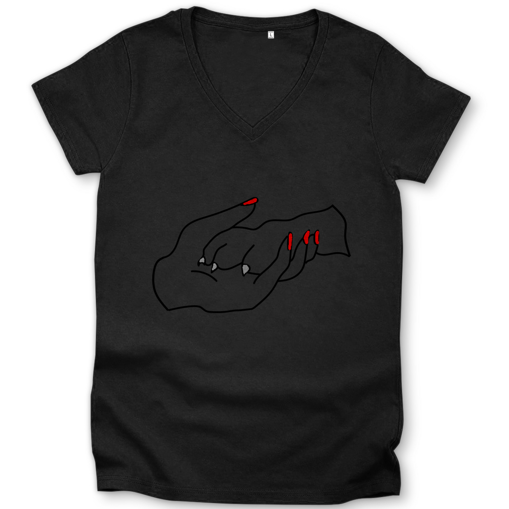 Damen Bio – Premium T-Shirt mit V-Ausschnitt mit Hundedesign: "Handpfote rot 1"