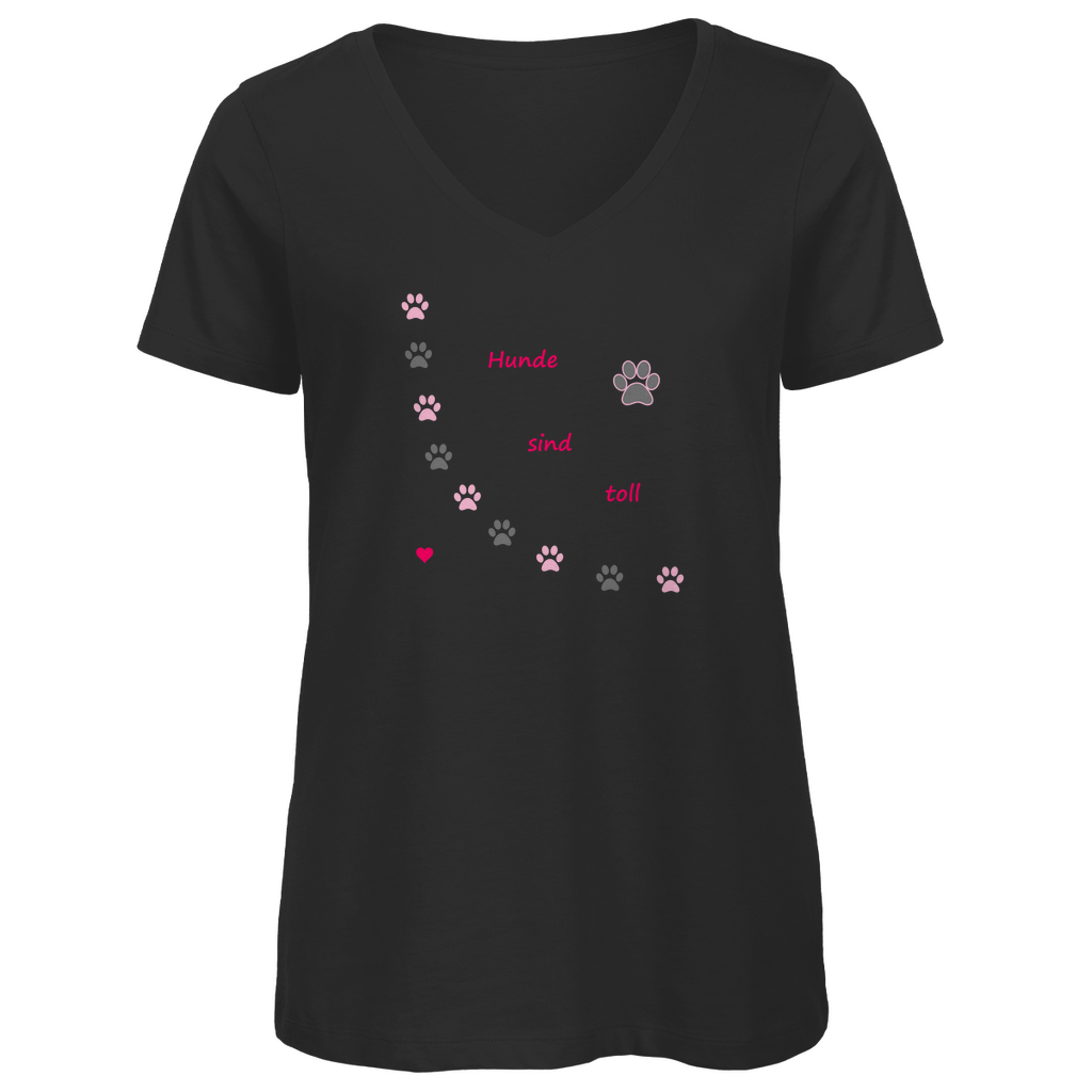 Damen Premium Bio V-Neck T-Shirt in Hundedesign: "Pfotenhundherzrosagrau1"