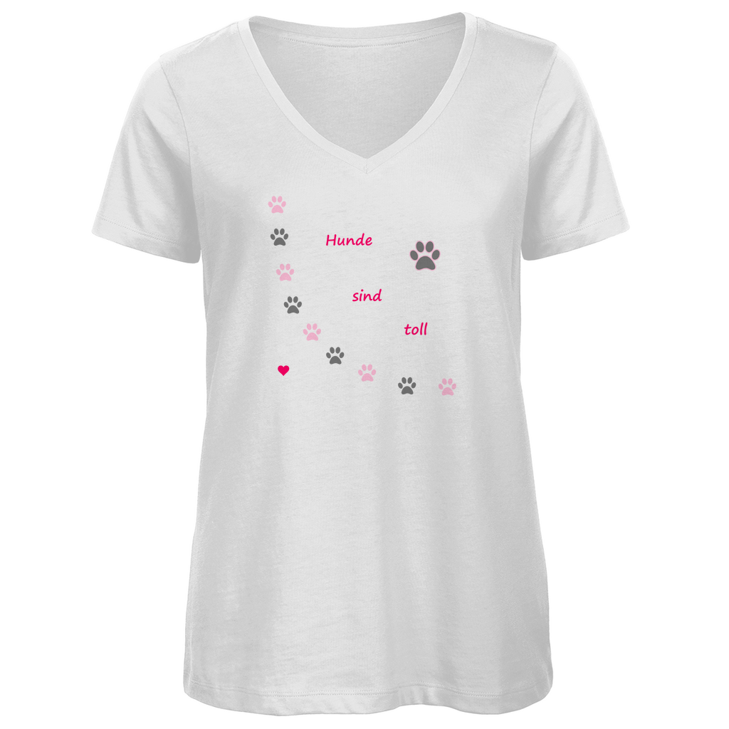 Damen Premium Bio V-Neck T-Shirt in Hundedesign: "Pfotenhundherzrosagrau1"