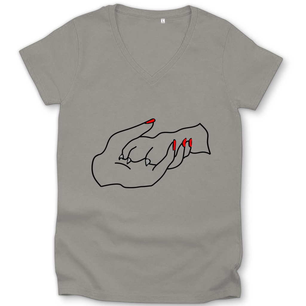 Damen Bio – Premium T-Shirt mit V-Ausschnitt mit Hundedesign: "Handpfote rot 1"
