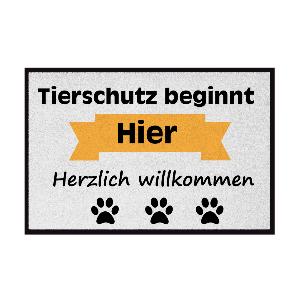 Fußmatte mit Gummirand "Tierschutz gelber Banner Schwarzschrift"