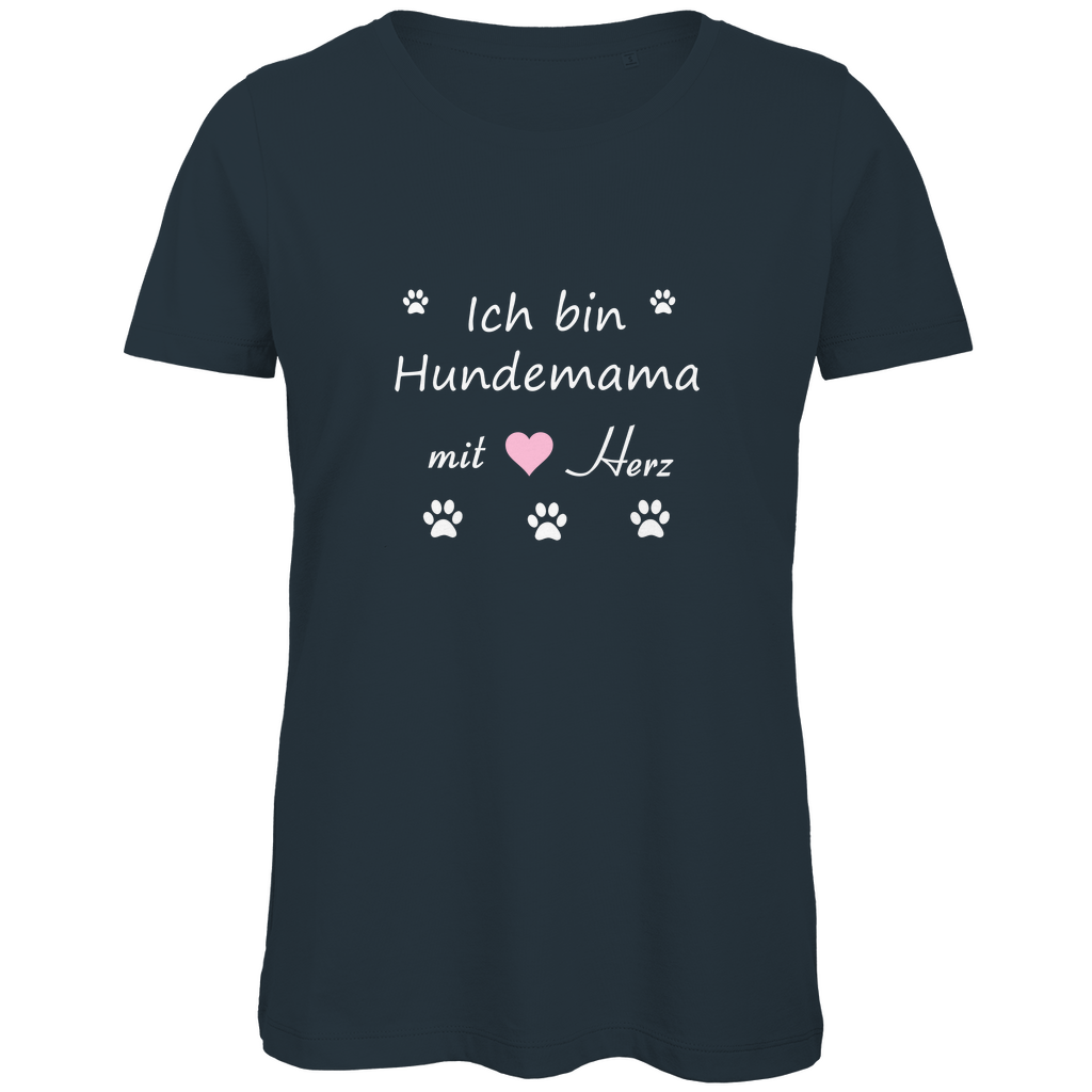 Damen Premium Bio T-Shirt mit dem Hundedesign "Hundemama rosa Herz"