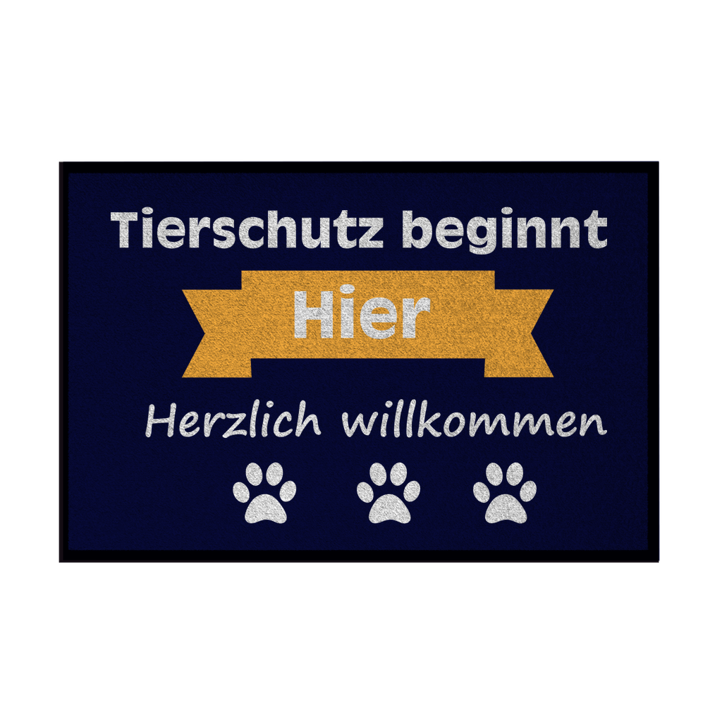 Fußmatte mit Gummirand Tierschutz gelber Banner Weißschrift“