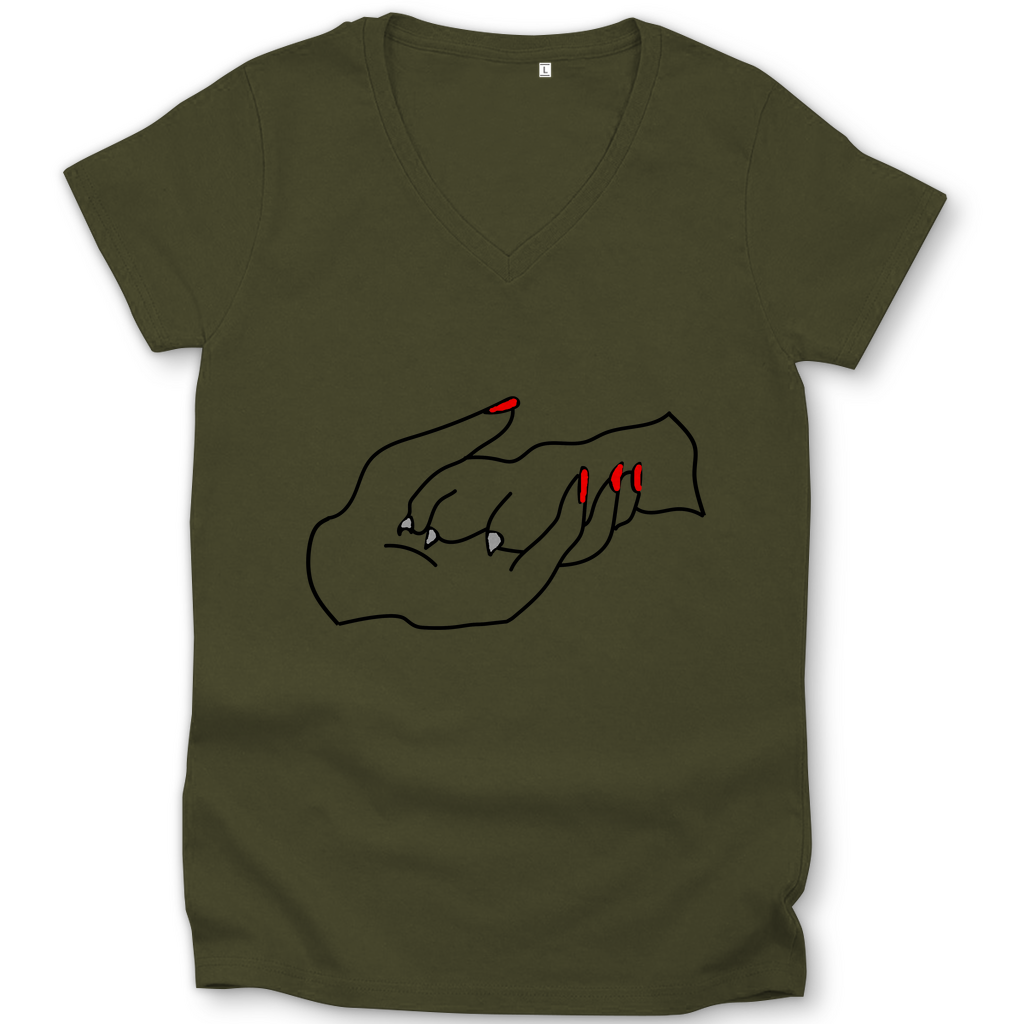 Damen Bio – Premium T-Shirt mit V-Ausschnitt mit Hundedesign: "Handpfote rot 1"