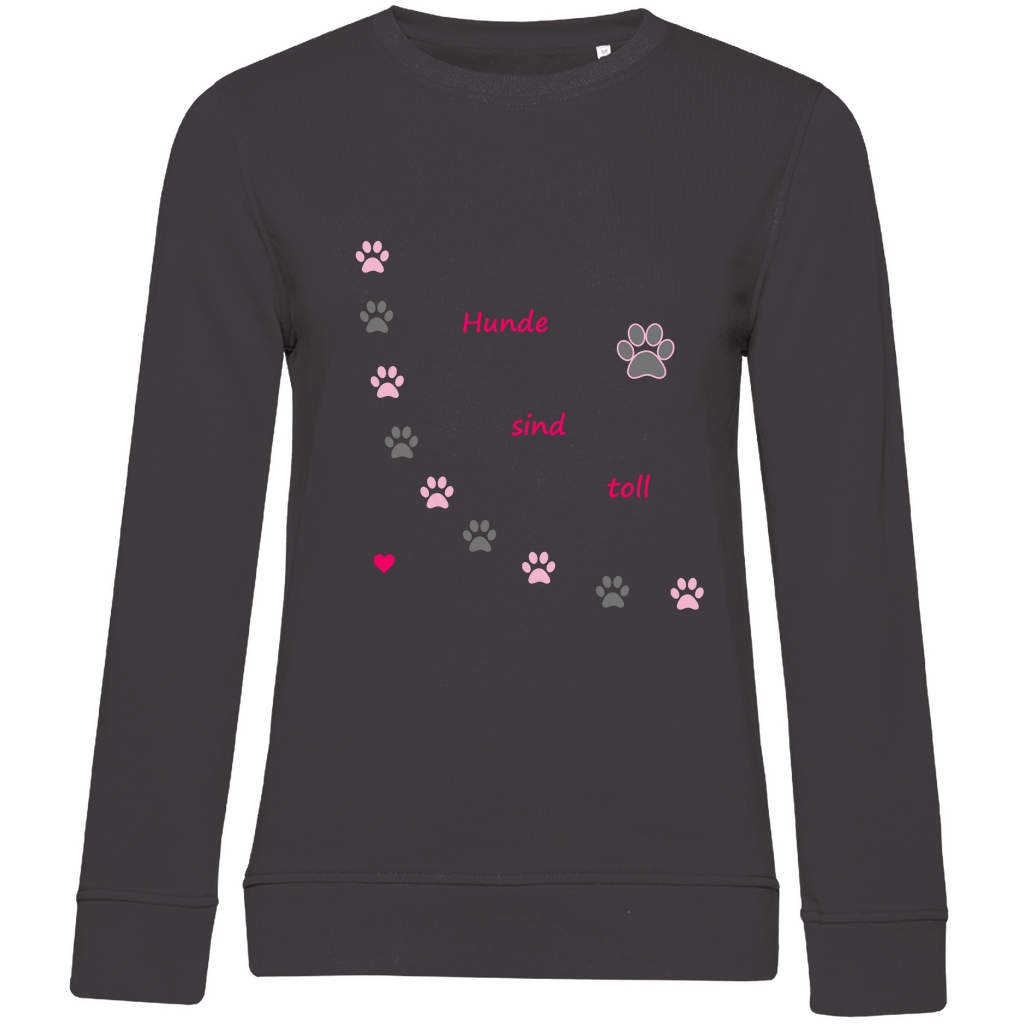 Damen Premium Bio Sweatshirt Pfotenhundherzrosagrau1