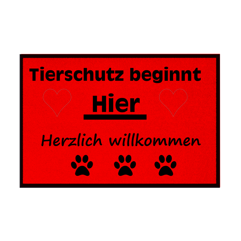 Fußmatte mit Gummirand "Tierschutz mit Herz Schwarzschrift"