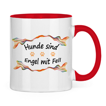 Tasse zweifarbig "Fantasie Engel mit Fell orange Pfoten"