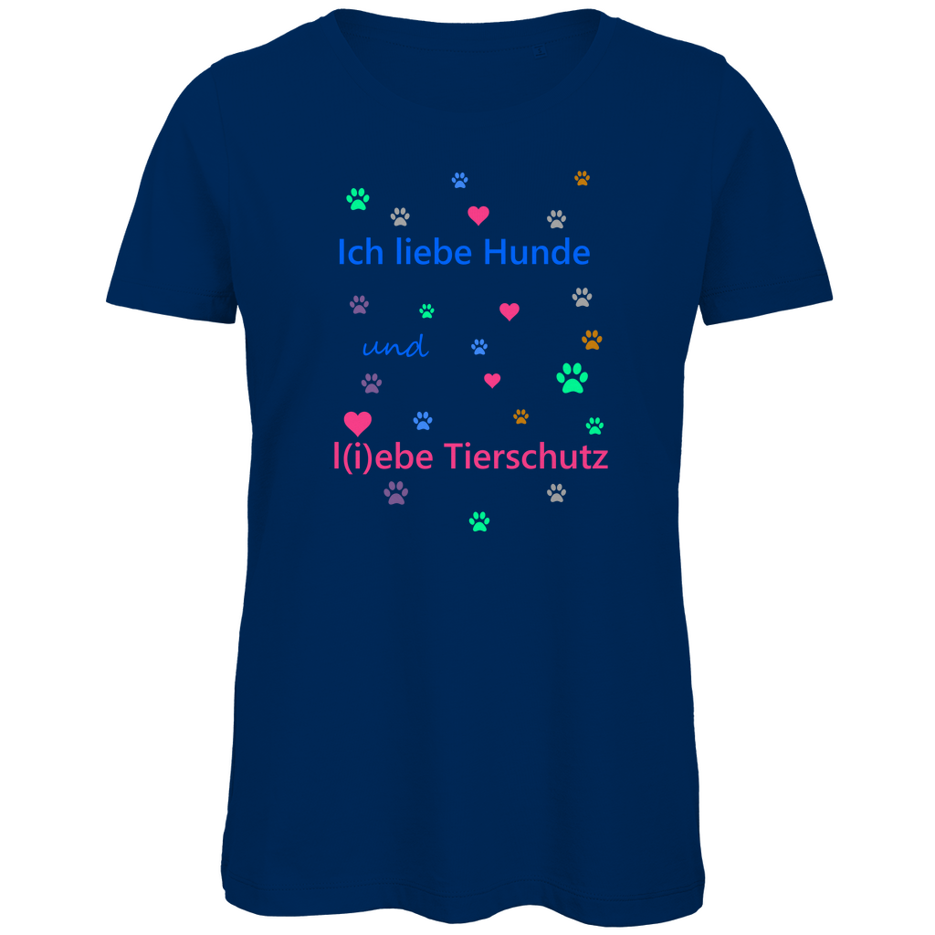 Damen Premium Bio T-Shirt mit Hundesign: "Ich l(i)ebe Tierschutz1"