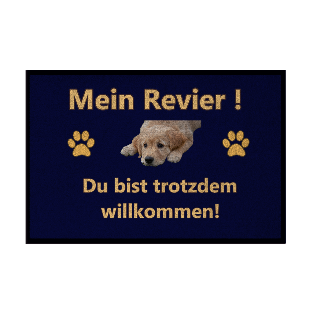 Fußmatte mit Gummirand „Mein Revier mit Hundebild“,