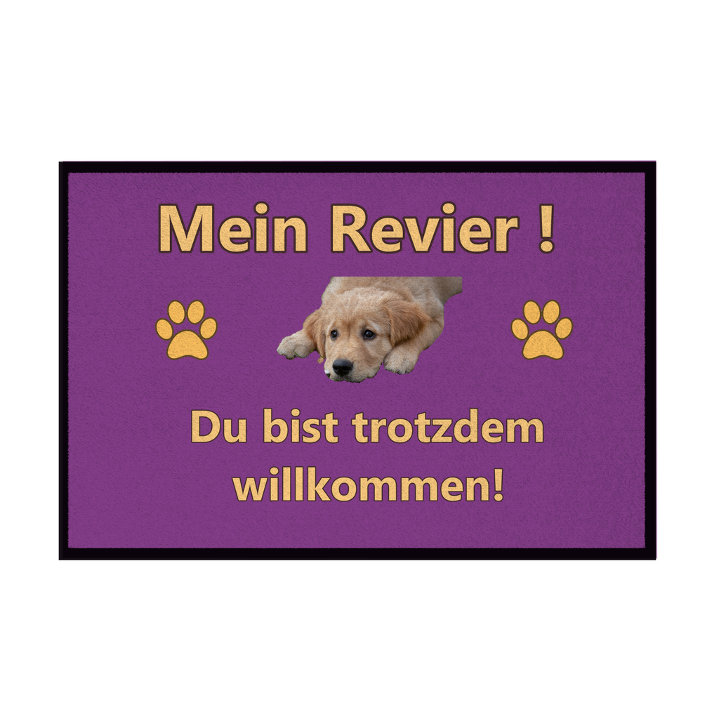 Fußmatte mit Gummirand „Mein Revier mit Hundebild“,