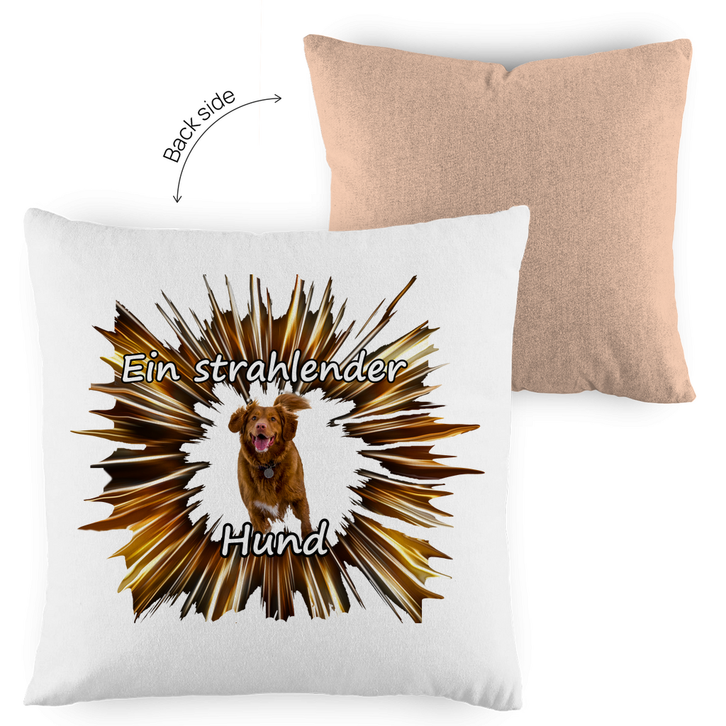 Kopfkissen zweifarbig "Strahlender Hund mit Spruch"