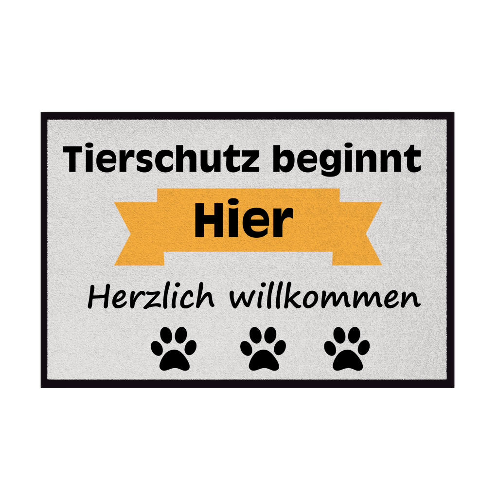 Fußmatte mit Gummirand "Tierschutz gelber Banner Schwarzschrift"