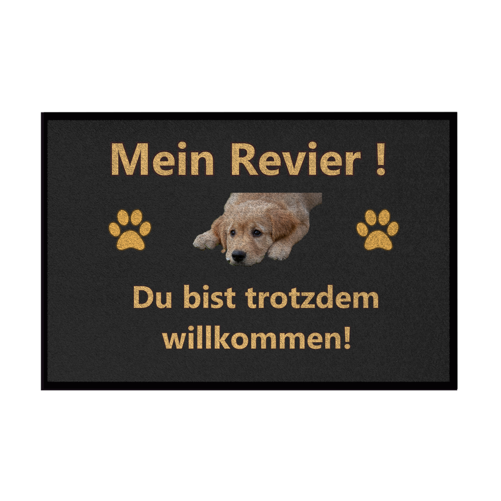 Fußmatte mit Gummirand „Mein Revier mit Hundebild“,