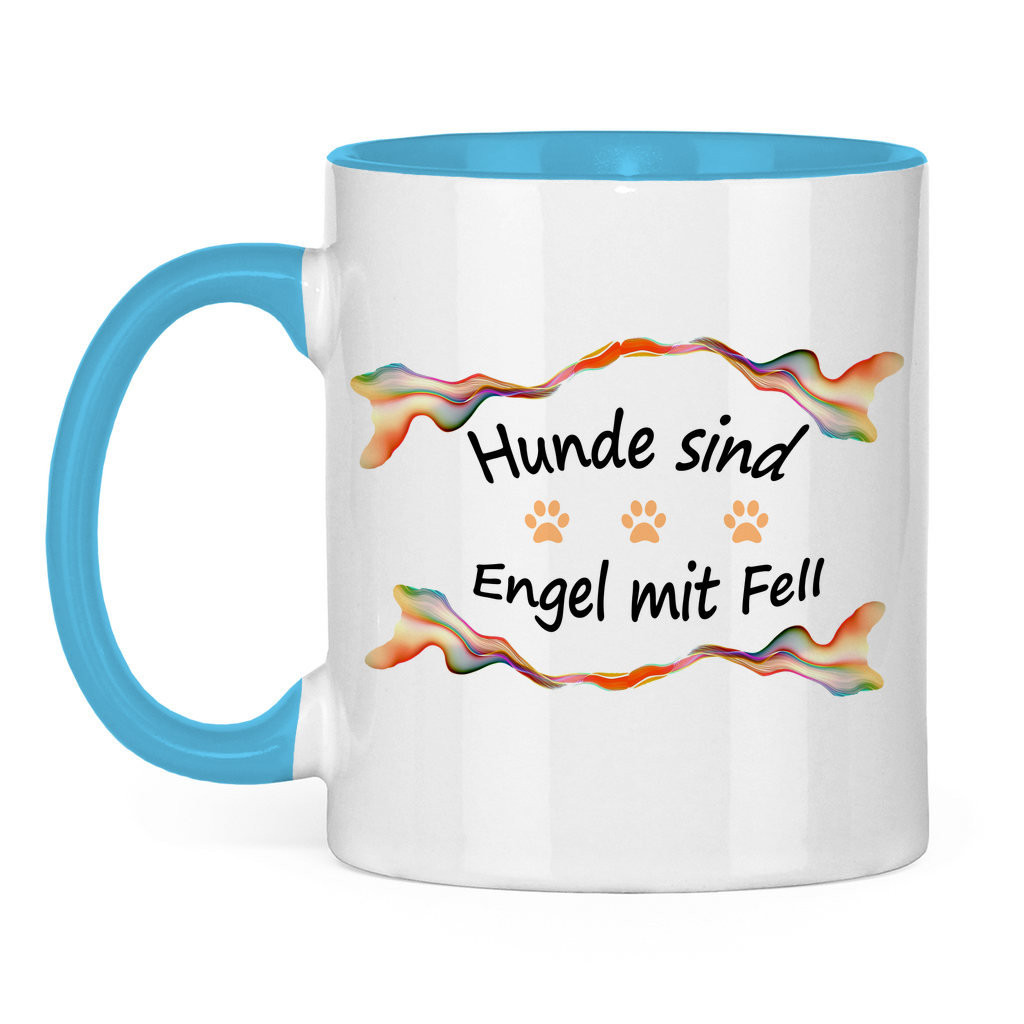 Tasse zweifarbig "Fantasie Engel mit Fell orange Pfoten"