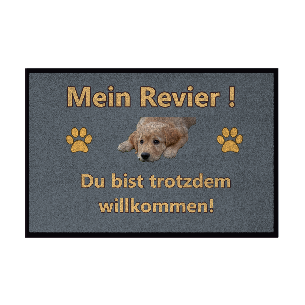 Fußmatte mit Gummirand „Mein Revier mit Hundebild“,