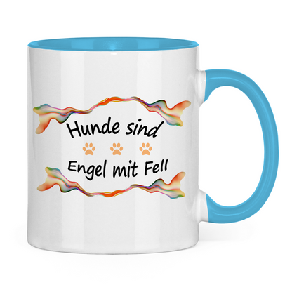 Tasse zweifarbig "Fantasie Engel mit Fell orange Pfoten"