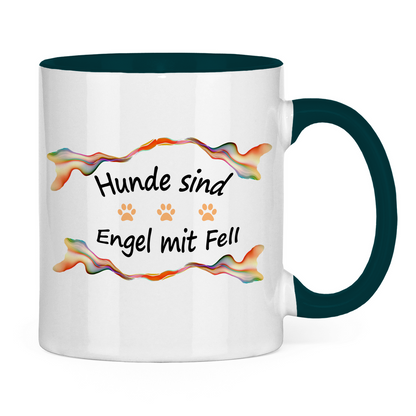 Tasse zweifarbig "Fantasie Engel mit Fell orange Pfoten"