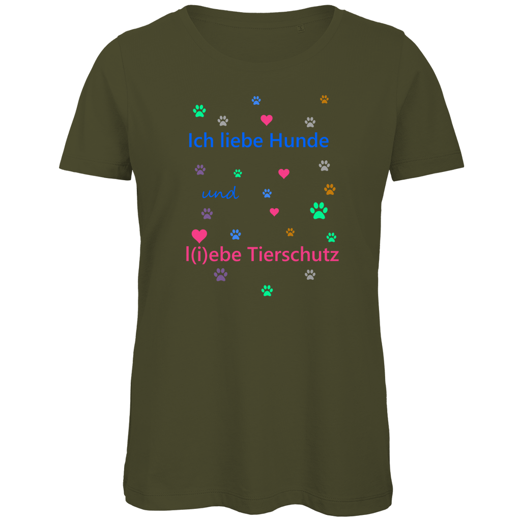 Damen Premium Bio T-Shirt mit Hundesign: "Ich l(i)ebe Tierschutz1"