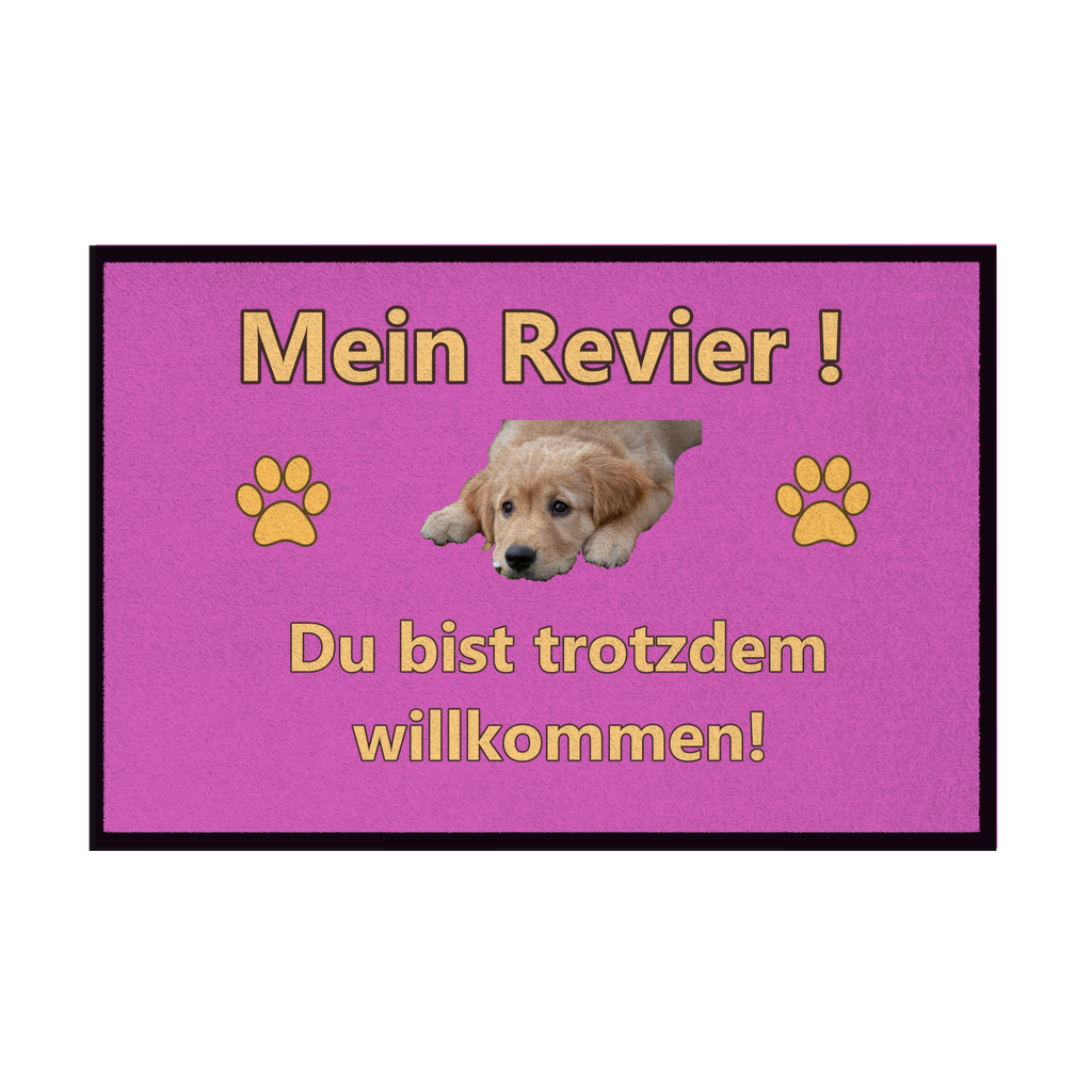 Fußmatte mit Gummirand „Mein Revier mit Hundebild“,
