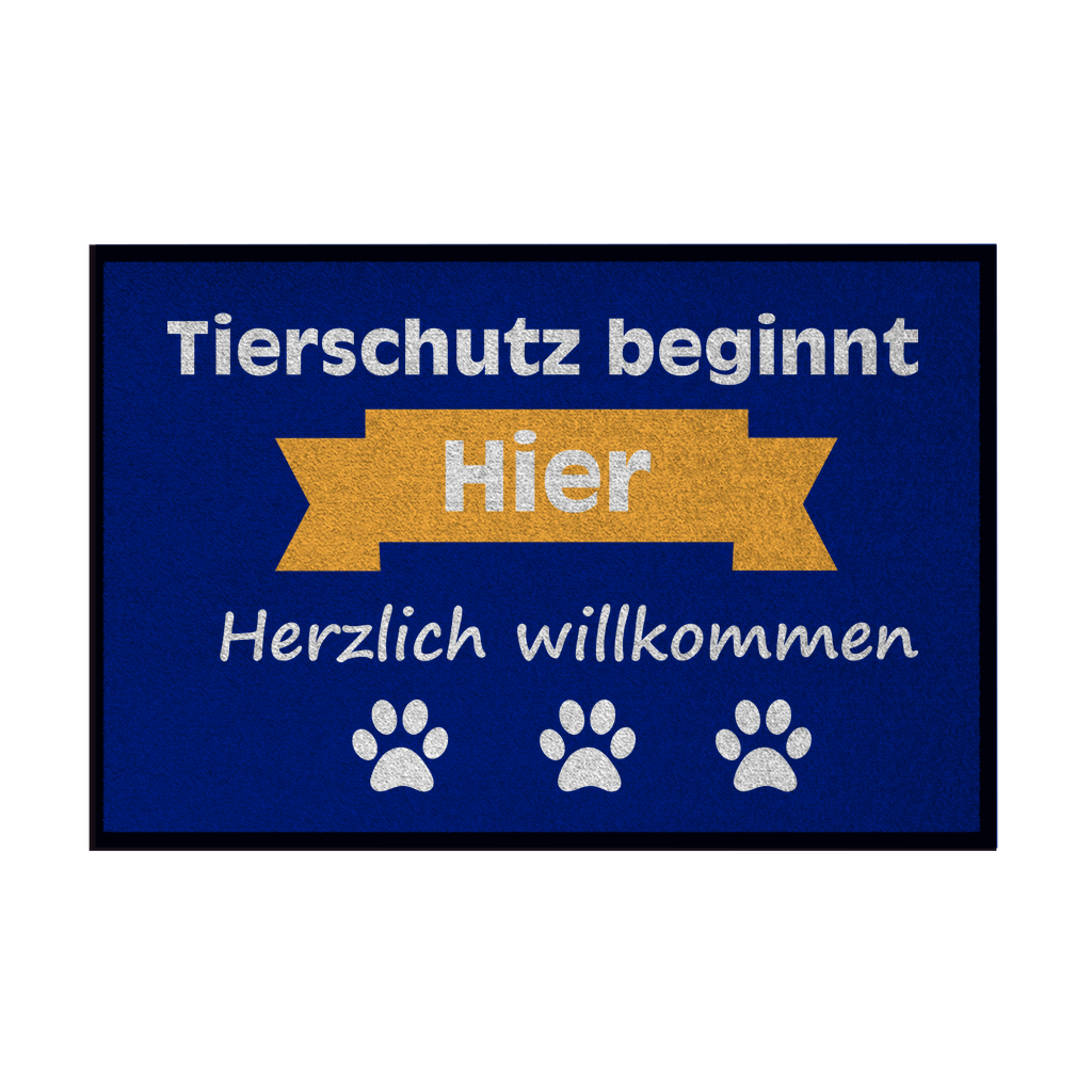 Fußmatte mit Gummirand Tierschutz gelber Banner Weißschrift“