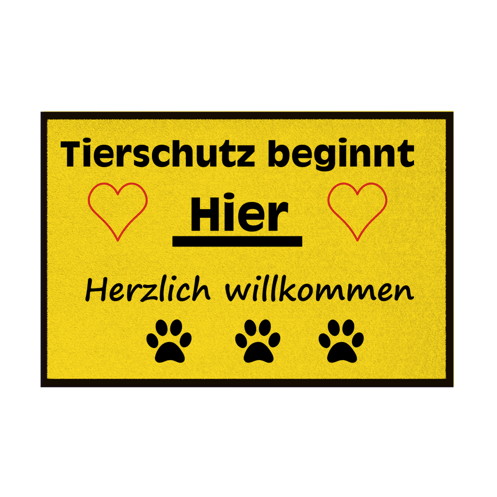 Fußmatte mit Gummirand "Tierschutz mit Herz Schwarzschrift"