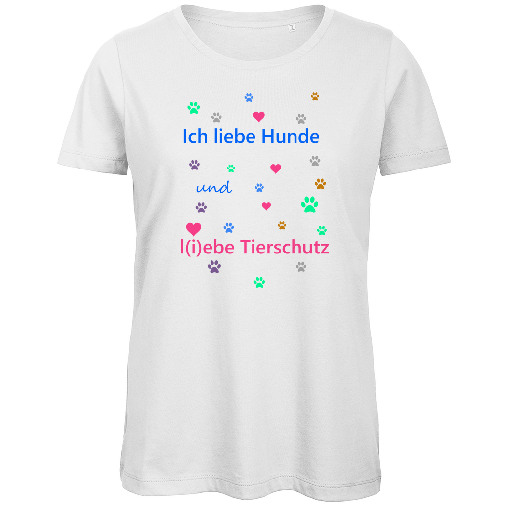 Damen Premium Bio T-Shirt mit Hundesign: "Ich l(i)ebe Tierschutz1"