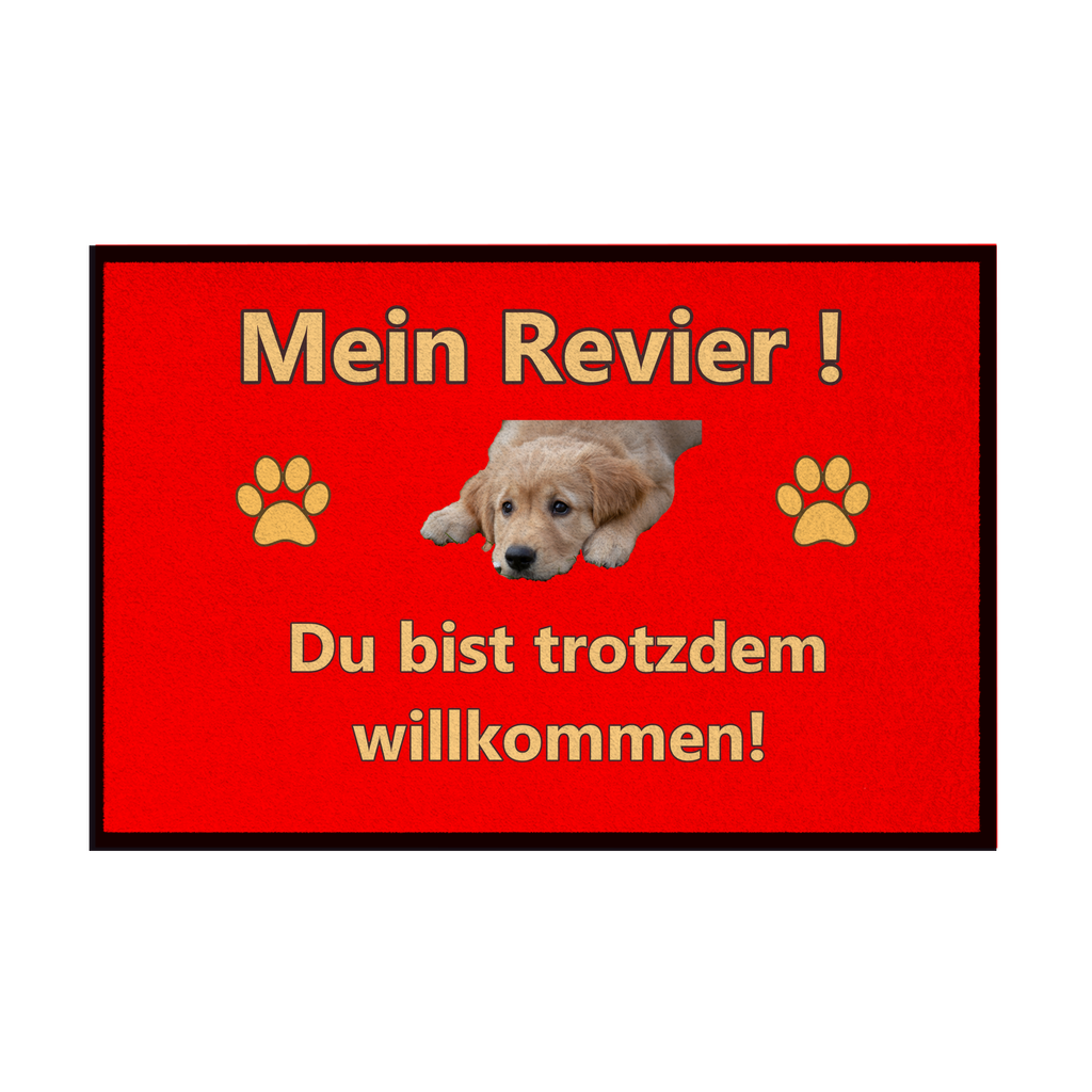 Fußmatte mit Gummirand „Mein Revier mit Hundebild“,