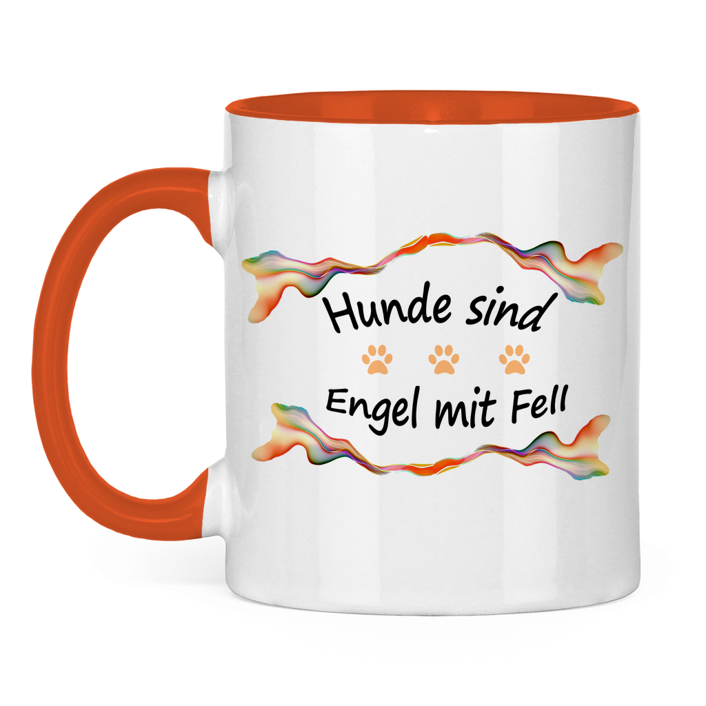 Tasse zweifarbig "Fantasie Engel mit Fell orange Pfoten"