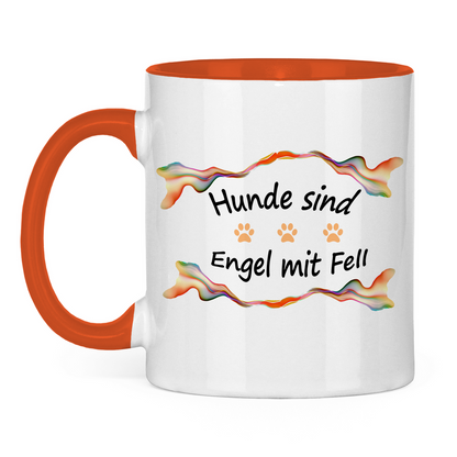 Tasse zweifarbig "Fantasie Engel mit Fell orange Pfoten"