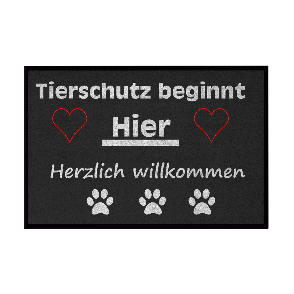 Fußmatte mit Gummirand "Tierschutz mit Herz Weißschrift"
