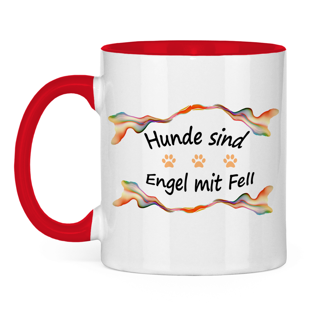 Tasse zweifarbig "Fantasie Engel mit Fell orange Pfoten"