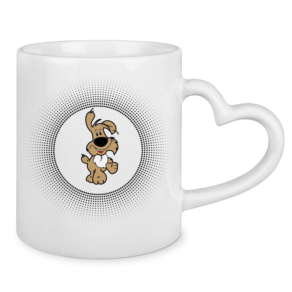 Herzhenkel - Tasse "Comic-Hund mit Grafkreis 3 D"
