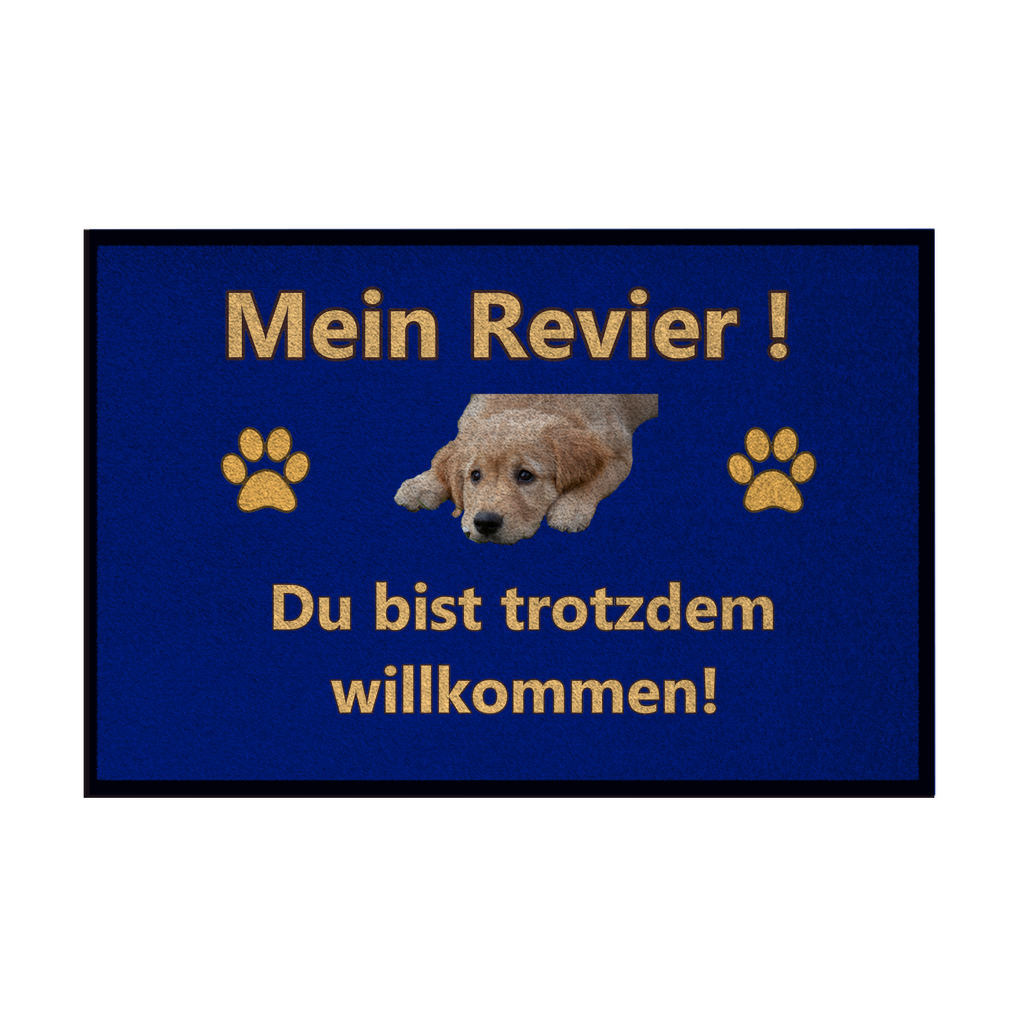 Fußmatte mit Gummirand „Mein Revier mit Hundebild“,
