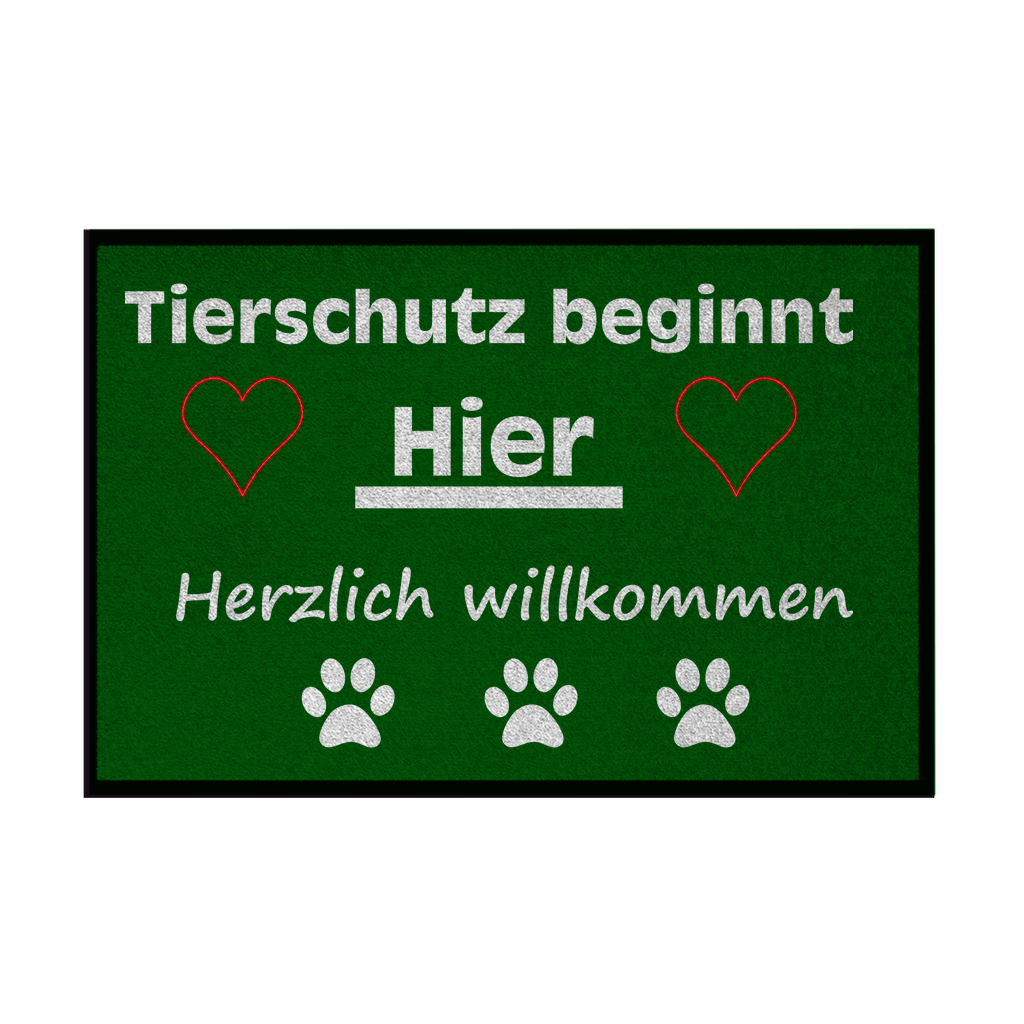 Fußmatte mit Gummirand "Tierschutz mit Herz Weißschrift"