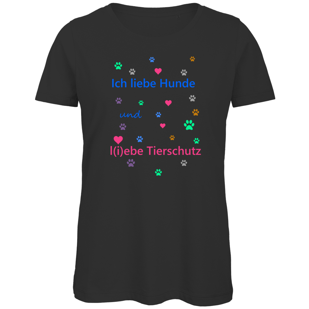 Damen Premium Bio T-Shirt mit Hundesign: "Ich l(i)ebe Tierschutz1"