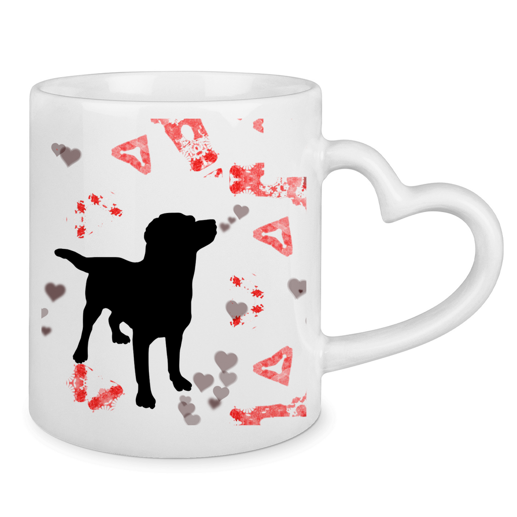 Herzhenkel - Tasse "schwarzer Hund mit ROTEN Dreiecken 1"