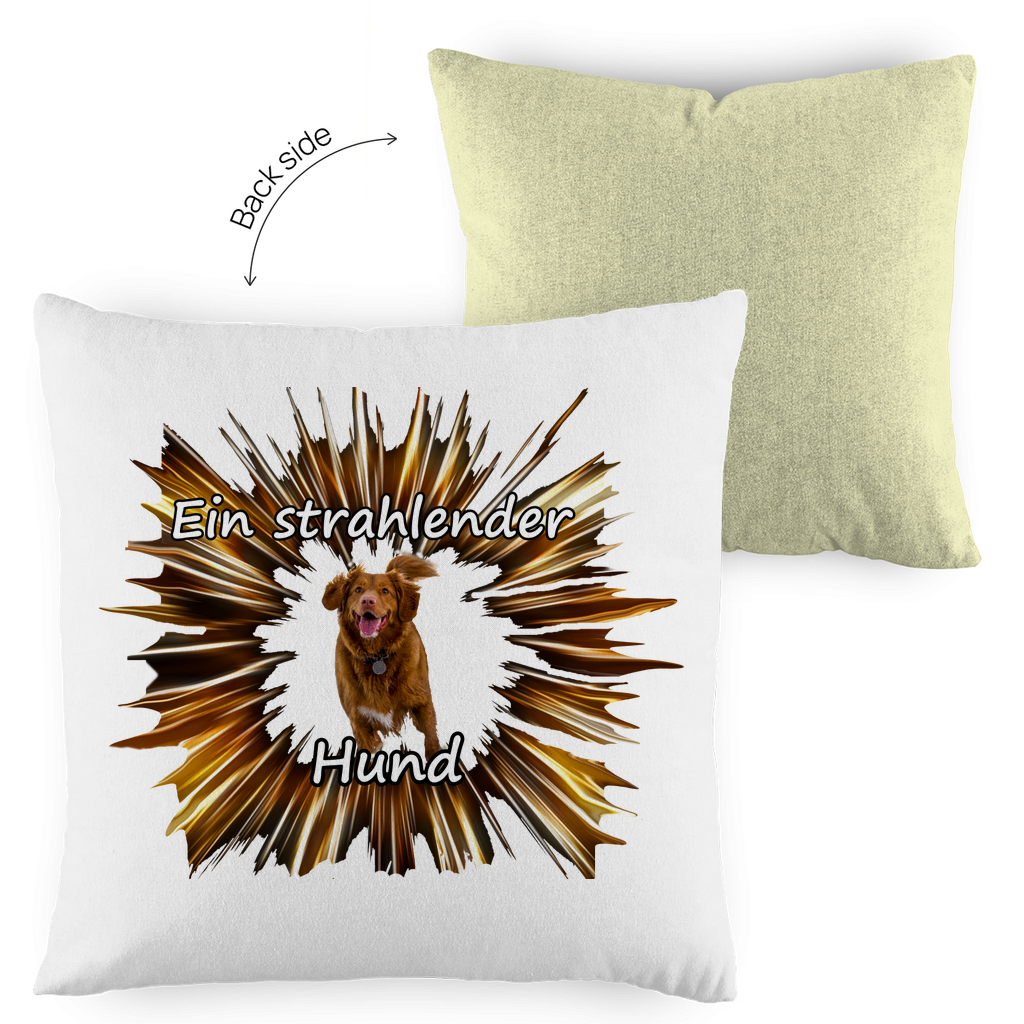 Kopfkissen zweifarbig "Strahlender Hund mit Spruch"