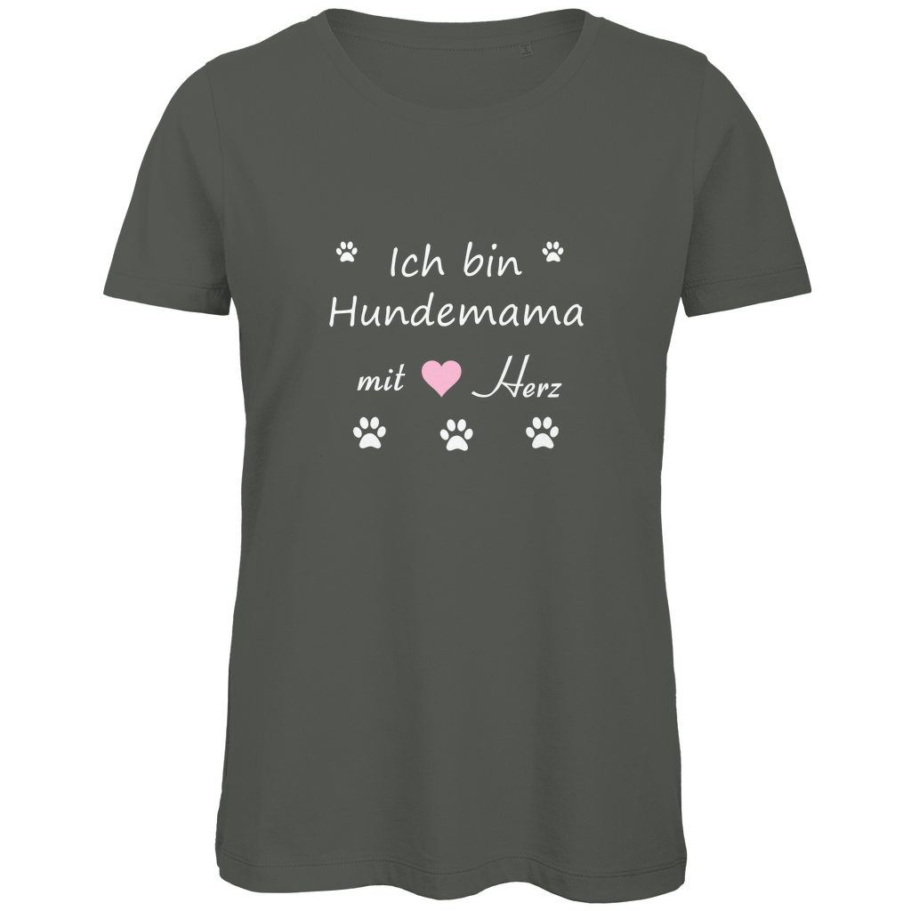 Damen Premium Bio T-Shirt mit dem Hundedesign "Hundemama rosa Herz"