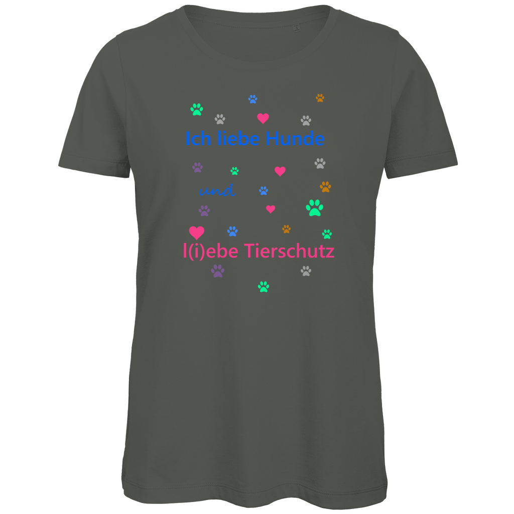 Damen Premium Bio T-Shirt mit Hundesign: "Ich l(i)ebe Tierschutz1"