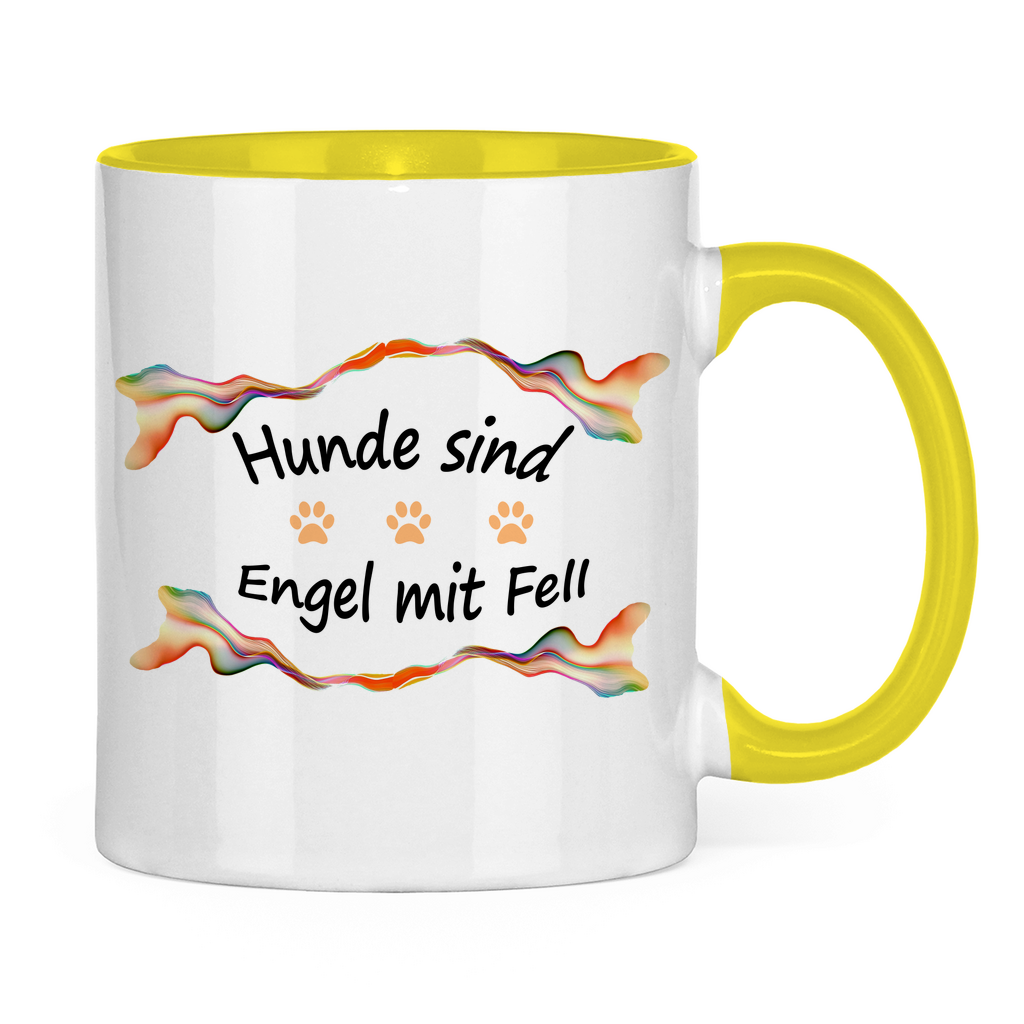 Tasse zweifarbig "Fantasie Engel mit Fell orange Pfoten"