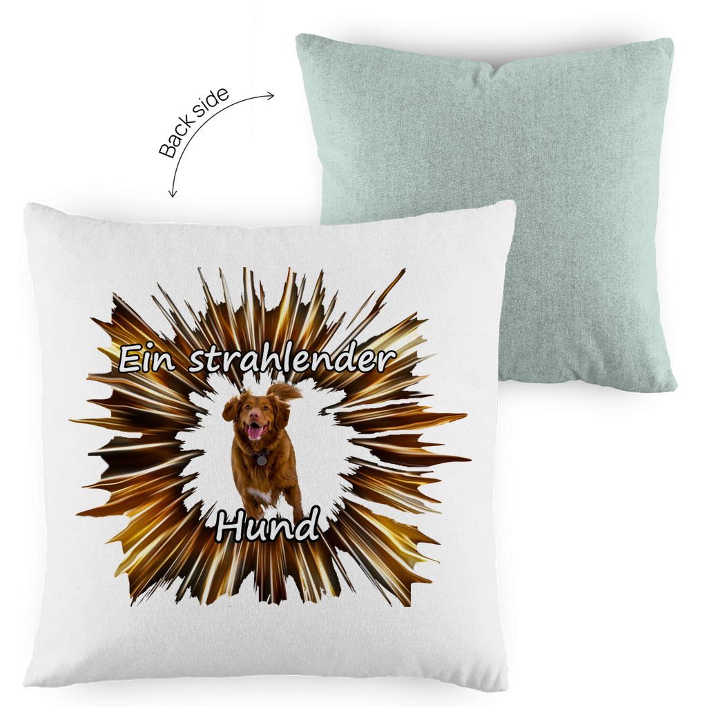 Kopfkissen zweifarbig "Strahlender Hund mit Spruch"
