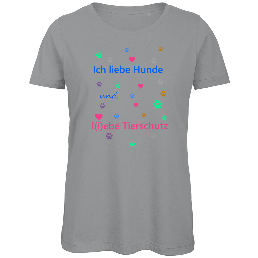 Damen Premium Bio T-Shirt mit Hundesign: "Ich l(i)ebe Tierschutz1"
