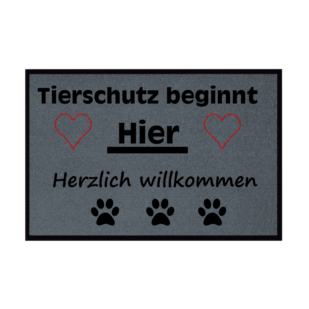 Fußmatte mit Gummirand "Tierschutz mit Herz Schwarzschrift"