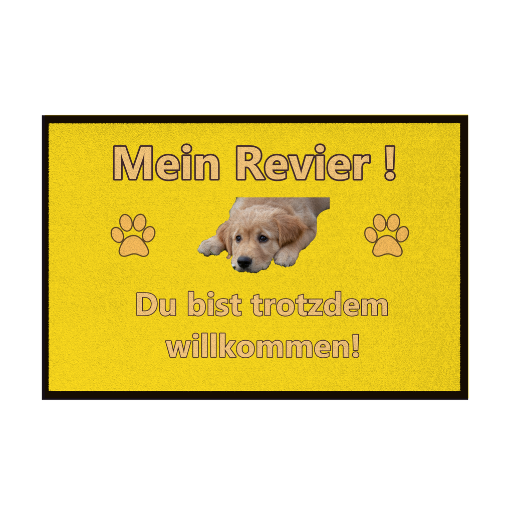 Fußmatte mit Gummirand „Mein Revier mit Hundebild“,