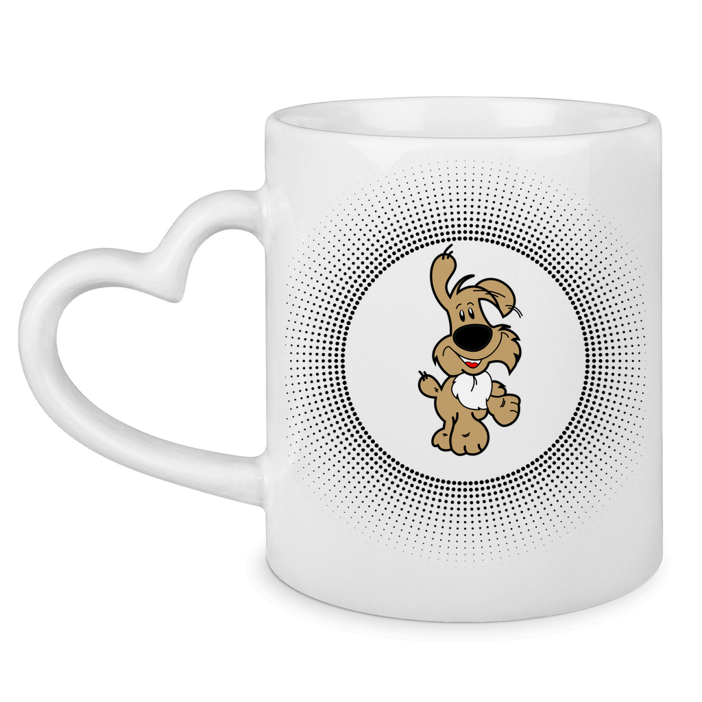 Herzhenkel - Tasse "Comic-Hund mit Grafkreis 3 D"