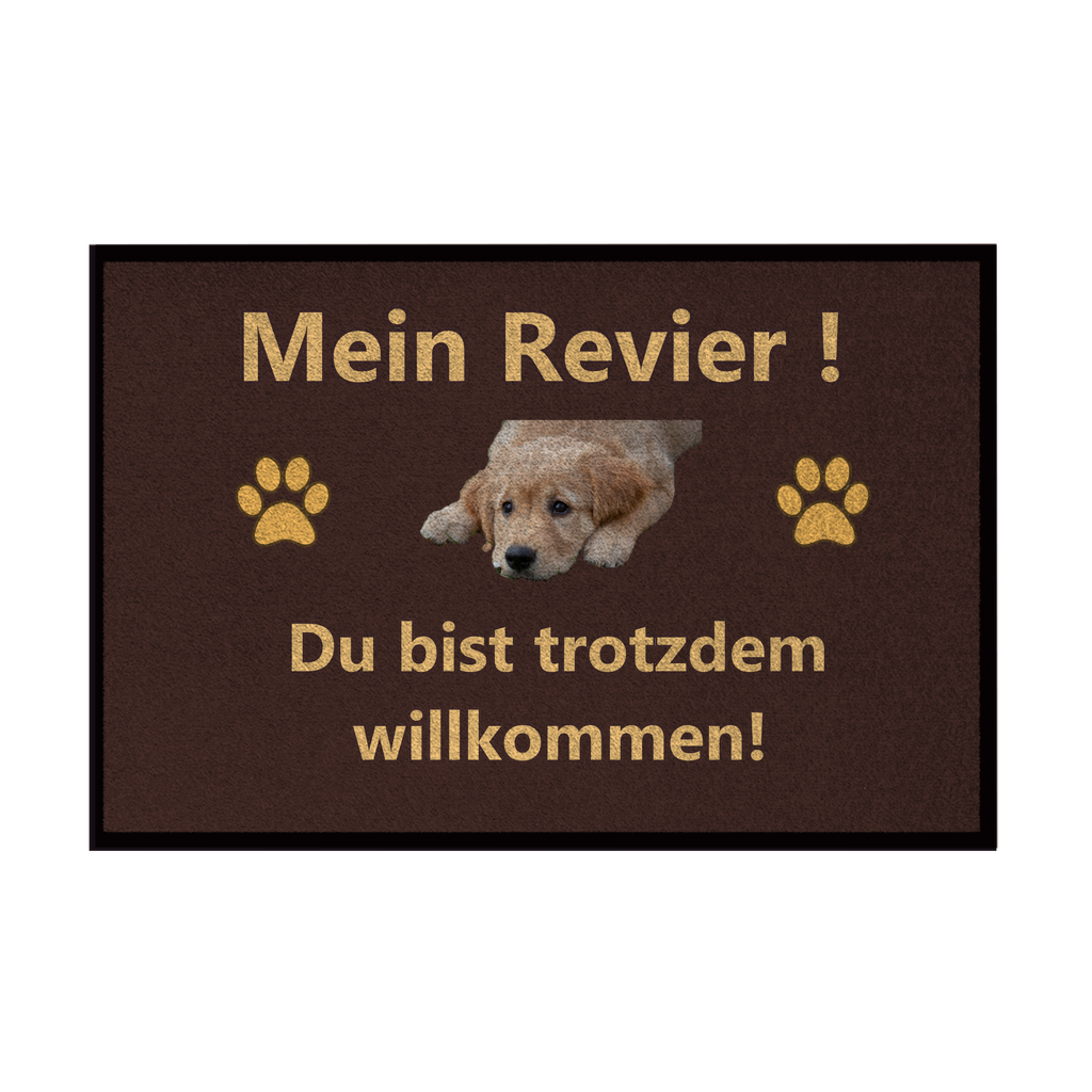 Fußmatte mit Gummirand „Mein Revier mit Hundebild“,