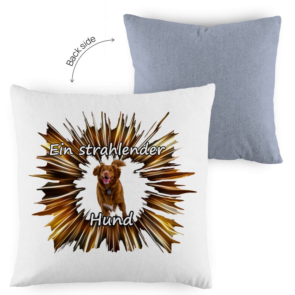 Kopfkissen zweifarbig "Strahlender Hund mit Spruch"