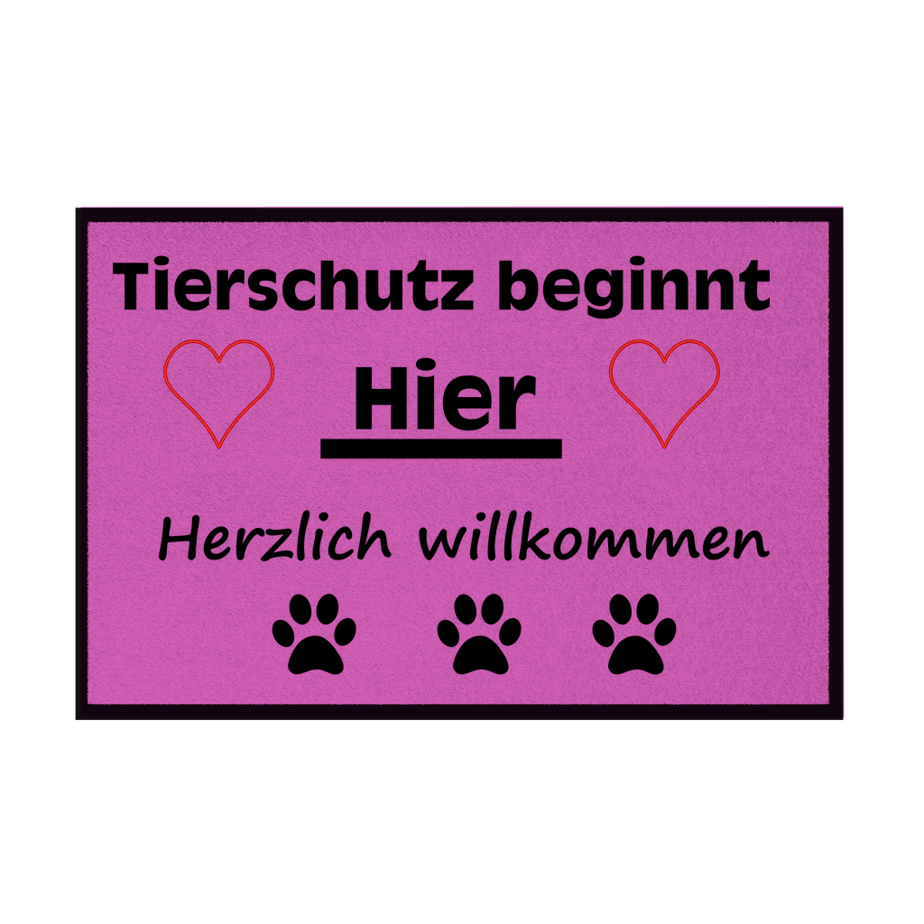 Fußmatte mit Gummirand "Tierschutz mit Herz Schwarzschrift"
